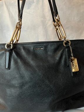 Coach Black Leather Madison Shoulder Tote with Gold Hardware